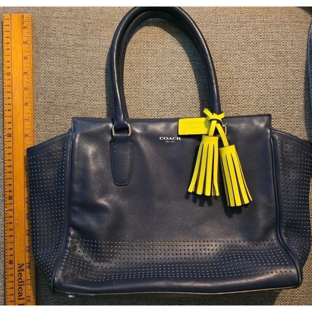 Coach Navy Leather Shoulder Bag with Yellow Tassel - Picture 14 of 14